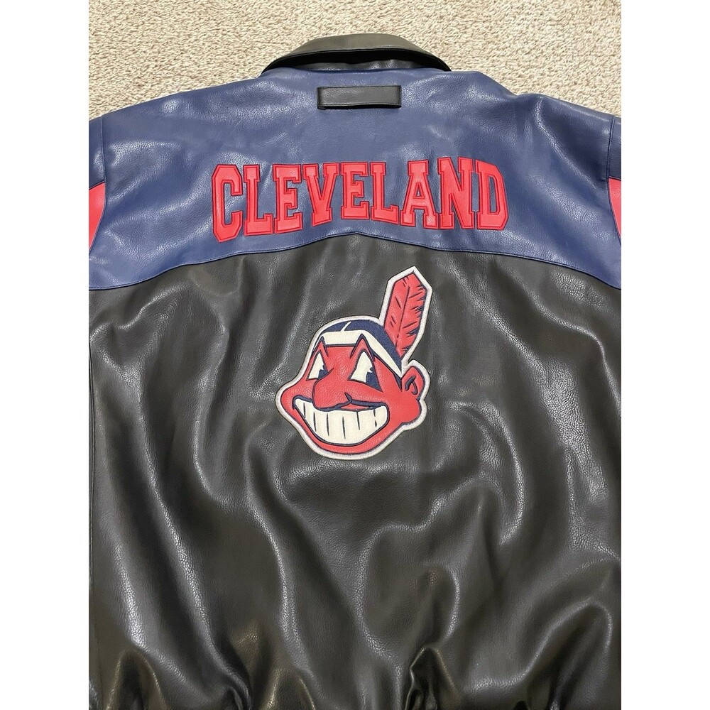VTG 90s MLB G-III Carl Banks Cleveland Indians Leather Baseball Jacket XLarge - Picture 6 of 10